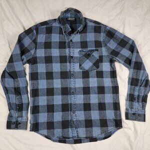 The Hundreds Mens Medium Blue Black Plaid Long Sleeve Button Up Winter Warm